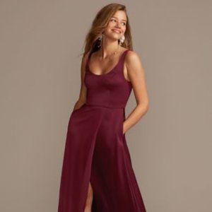 NEW-Crepe-Back Satin Scoop Tank Bridesmaid Wine